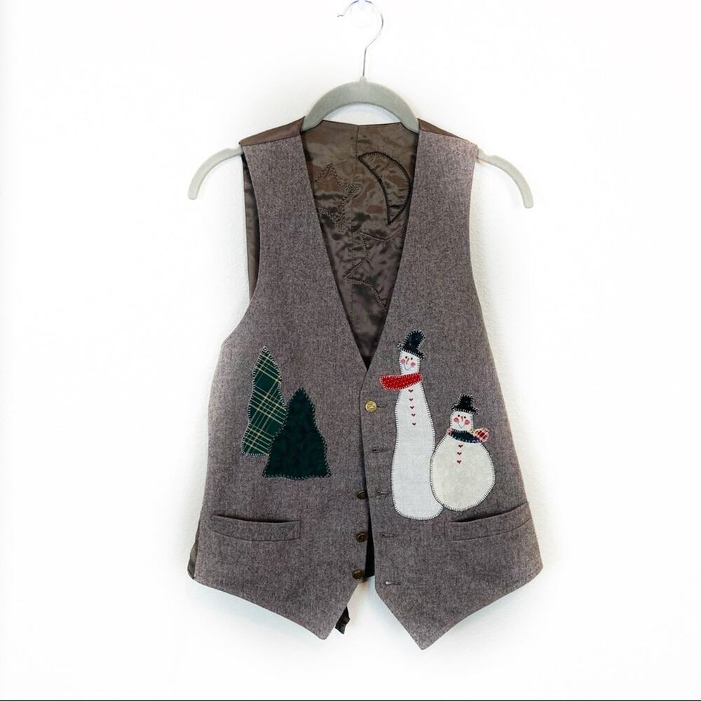 Christmas Winter Night Vest Vintage Retro Men's Unisex Snowmen Trees Novelty